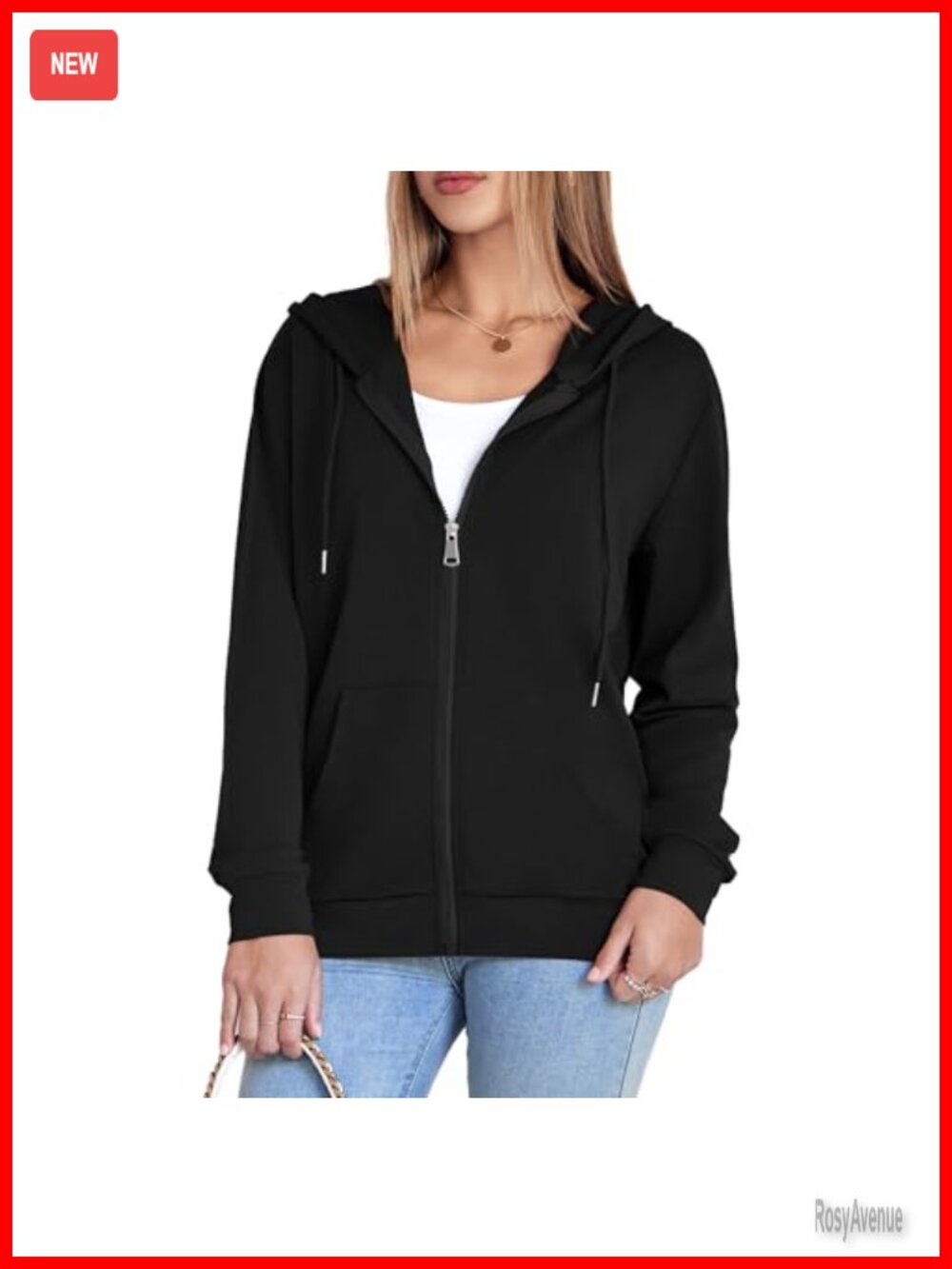 Womens Zip Up Hoodie Lightweight Fleece Oversized Kangaroo Pocket